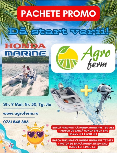PACHET PROMO - Barcă pneumatică cu podina din aluminiu Honda Honwave T30-AE3, 2.97 metri + Motor de barcă Honda BF5DH SHU, cizma scurtă, 5 CP PACHET PROMO - Barcă pneumatică cu podina din aluminiu Honda Honwave T30-AE3, 2.97 metri + Motor de barcă Honda BF5DH SHU, cizma scurtă, 5 CP